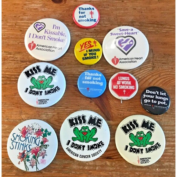 Vintage Anti Smoking Pin Lot of 11 Buttons Pinbacks American Cancer Society - Picture 1 of 5